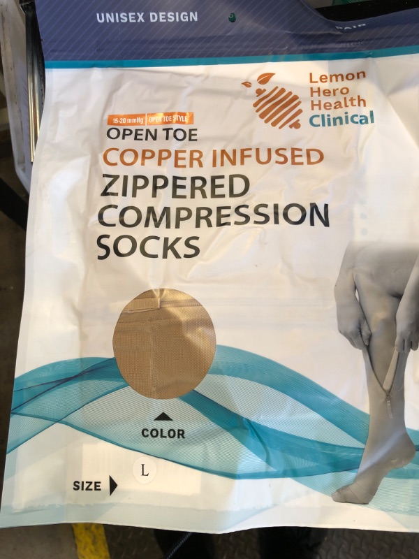 Photo 1 of Lemon Hero Copper-Infused Open Toe Zippered Compression Socks 15-20mmHg | Toeless Knee High Compression Stockings for Women and Men | Provide Blood circulation Support and Varicose Vein Relief (Large)