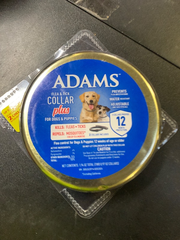 Photo 1 of ADAMS Flea & Tick Collar for Dogs & Puppies, 2 Pack, 12 Month Protection, Adjustable One Size, Kills Fleas, Ticks & Repels Mosquitoes, Excluding California