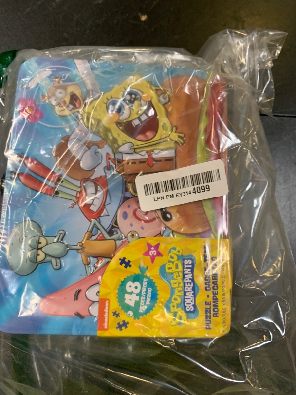 Photo 1 of Spongebob Tin Lunch Box Puzzle Bundle - Spongebob Squarepants Lunchbox with Spongebob Puzzle 48 Piece for Kids Plus Tattoos, Stickers, More | Spongebob School Supplies Set for Kids