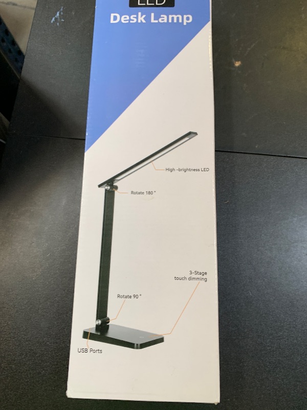 Photo 1 of LED Desk Lamp for Home Office, 3 Levels Dimmable Desk Light with USB Charging Port, Small Study Lamp, Reading Light for Table, Black, 5000K