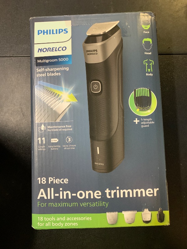 Photo 1 of Norelco Philips Multigroomer All-in-One Trimmer Series 5000, 18 Piece Mens Grooming Kit, for Beard Face, Hair, Body Hair Trimmer for Men, No Blade Oil Needed, MG5750/49