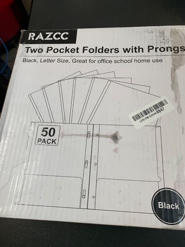 Photo 1 of RAZCC 50 Pack Two Pocket Folders With Prongs, 3 Prong Folders Fit Letter Size Paper, File Folders for School Office Home Business, Black