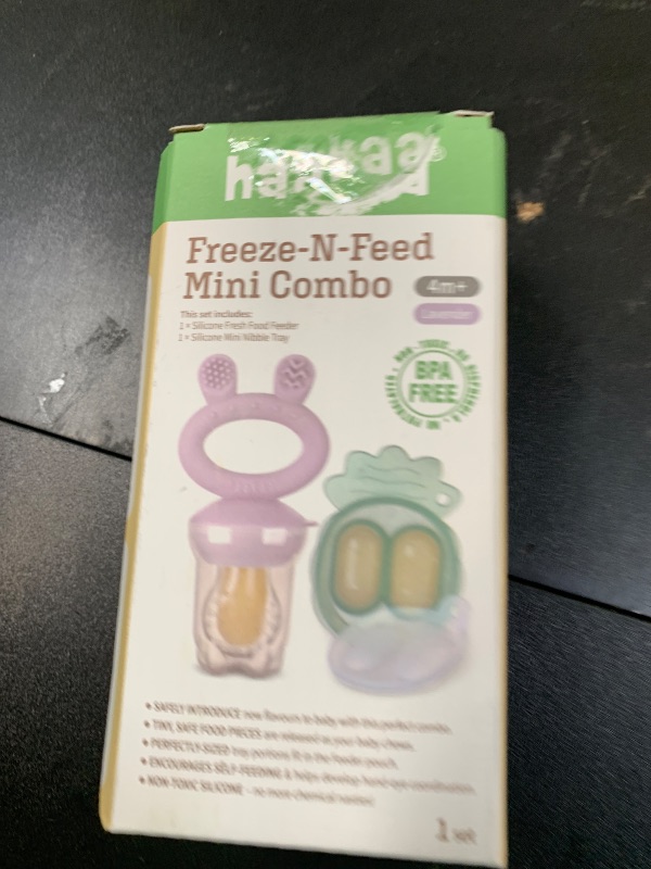 Photo 1 of Haakaa Baby Fruit Food Feeder & Mini Freezer Nibble Tray Combo, Breastmilk Popsicle Molds for Baby Cooling Relief, BPA Free Silicone Feeder for Safe Infant Self Feeding, 4 Month+ (Lavender)
