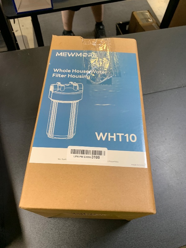 Photo 1 of MewMore WHT10 Whole House Water Filter Housing, Fit 10"x4.5" Sediment etc Filters for Well and City Water, Big Filter Blue Pre-Filtration System for Home, 1" NPT Port, Pressure Release (Clear Housing)
