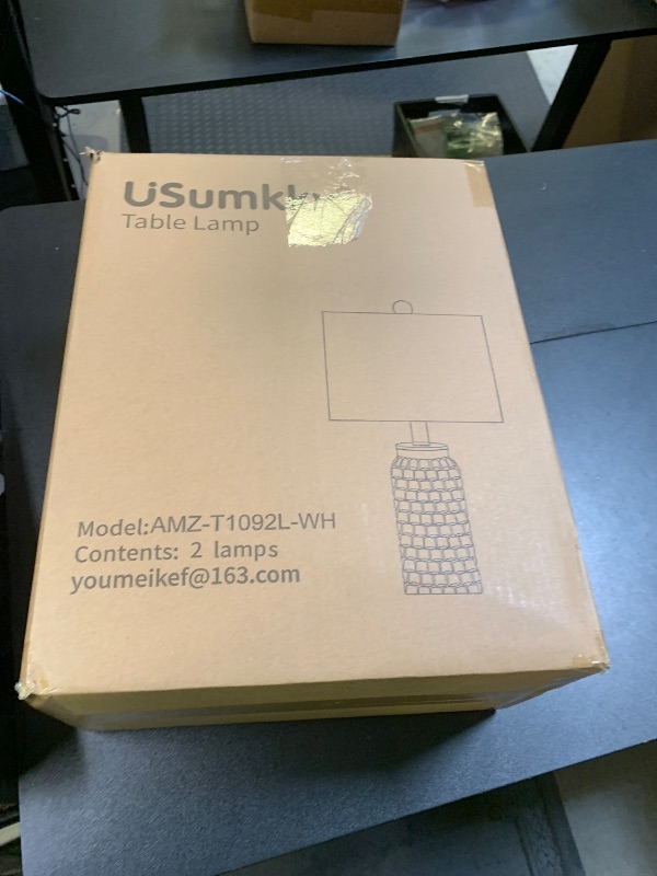Photo 1 of USumkky 24" Modern Ceramic White Bedside Lamp Set of 2 Table Lamp for Bedroom Decor Farmhouse Table Lamp for Living Room Office Dorm