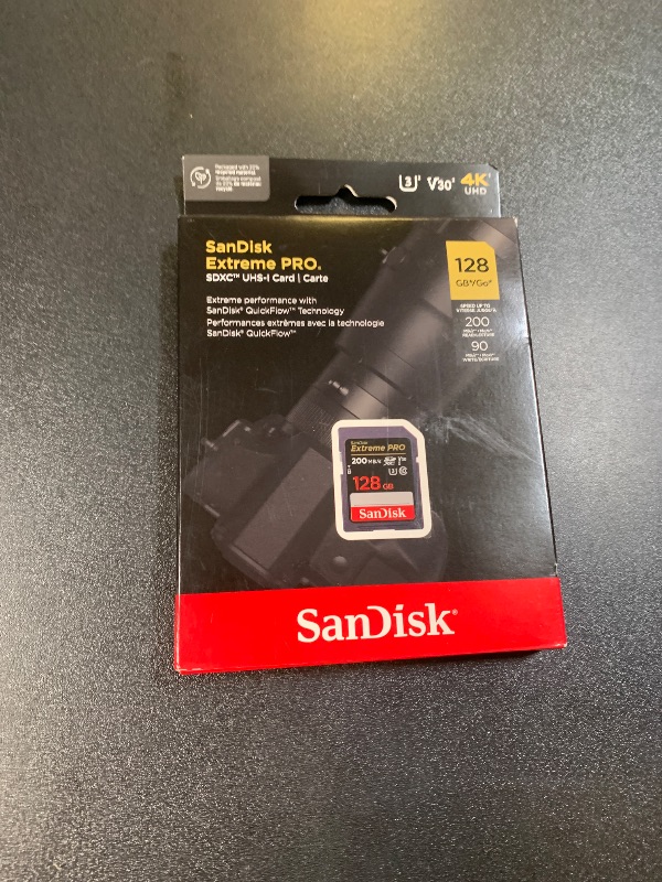 Photo 1 of SanDisk 128GB Extreme PRO SDXC UHS-I Memory Card - C10, U3, V30, 4K UHD, SD Card - SDSDXXD-128G-GN4IN