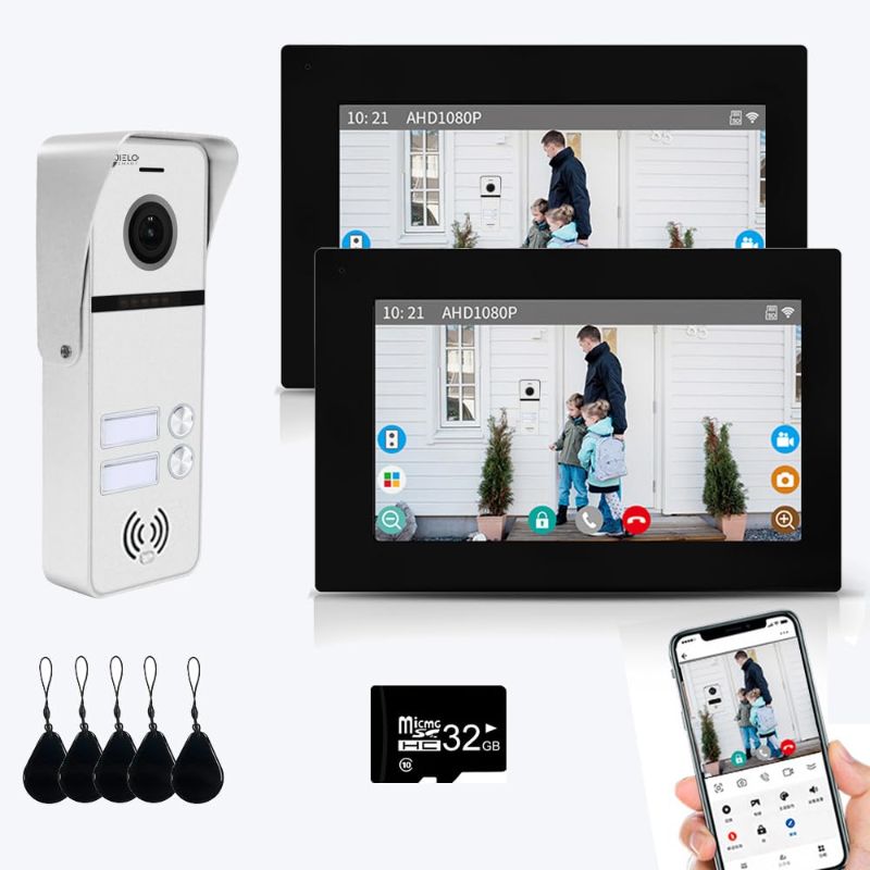 Photo 1 of Wired Apartment Video Intercom System 2 Units 7 Inches Touch Monitor Wireless WiFi Video Doorbell System,Video Door Phone Kit,Indoor Outdoor Support Monitoring, Unlock, Dual Way Intercom for Home