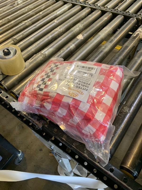 Photo 1 of RNOONY Vinyl Fitted Picnic Table Cover with Bench Covers and Bag,8ft Outdoor Waterproof Picnic Tablecloth with Elastic Edges, 96x30 Inches 3 Pcs Set (Red Checkered)