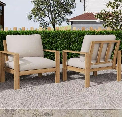 Photo 1 of Acacia Wood Outdoor Patio Lounge Chair with Light Grey Cushions 


