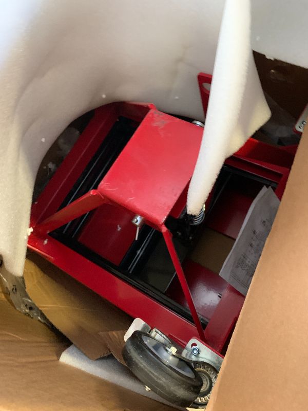 Photo 1 of Nilight Motorcycle Lift Table Jack 300 LBS Heavy Duty Hydraulic Motorcycle Scissor Jack Lifts Table Foot Pedal with 4 Caster Wheels Wide Deck for Motorbike Dirt Bike ATV Garage Repair Tool, Red