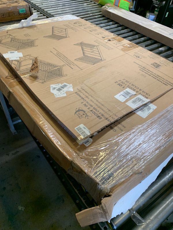 Photo 1 of Dream On Me Brody 5-in-1 Convertible Full-Size Baby Crib & 3-Drawer Changer in White, Pinewood, GreenGuard Gold & JPMA, 1” Changer Pad, 3 Mattress Heights, Converts to Toddler & Full Size Bed