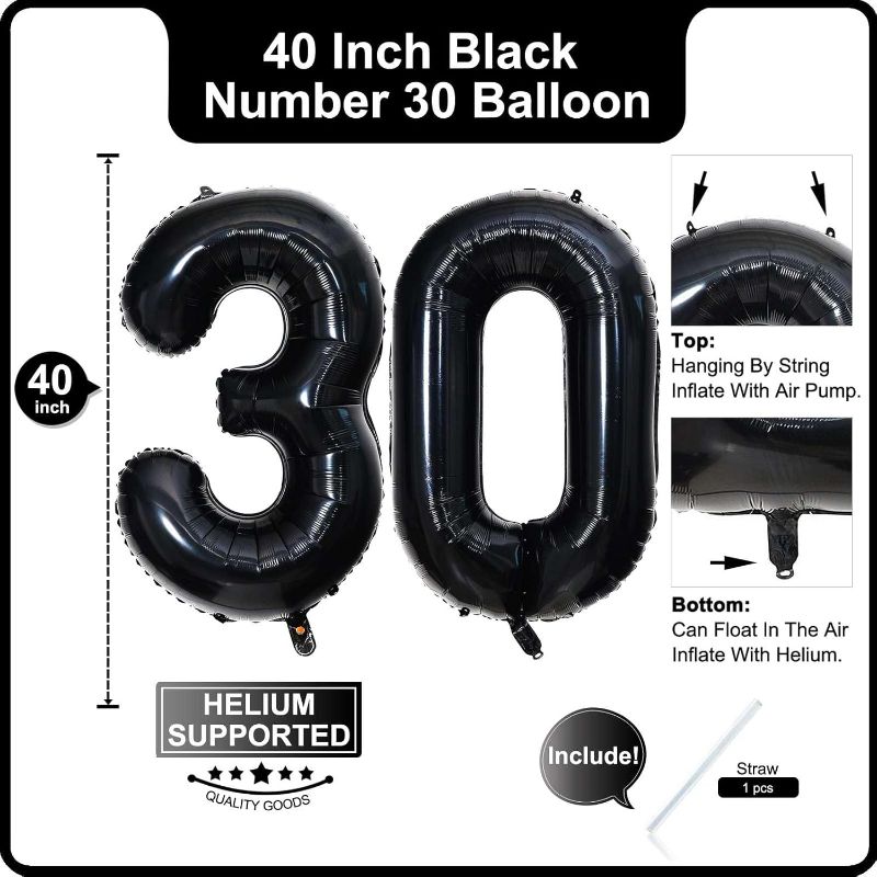 Photo 1 of Lovoir 40 Inch Black Number Balloon 30 Large Size