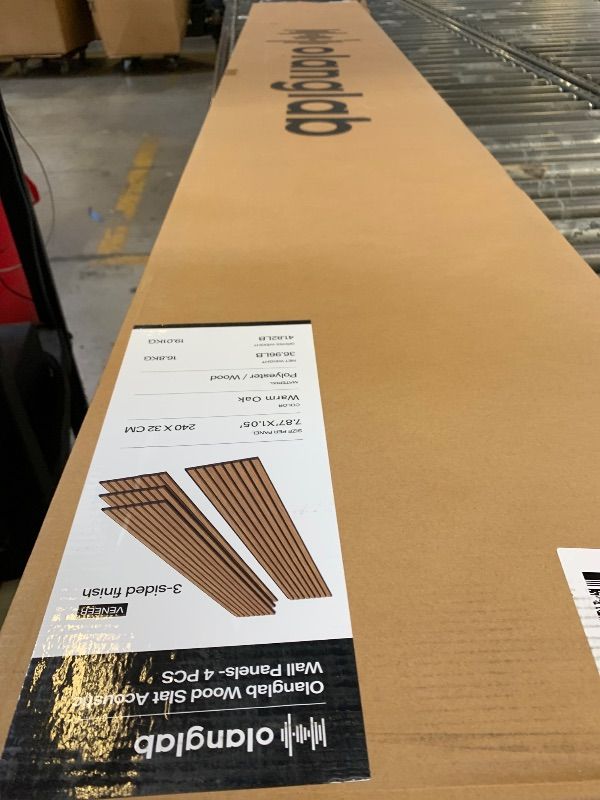 Photo 1 of NeatiEase Wood Panels for Wall, 4-Piece 96" x 12.6" Soundproof Wood Slat Wall Panel for Interior Wall Decor Noise Cancelling, Acoustic Wall Panels, Sound Absorbing Panel (Teak)