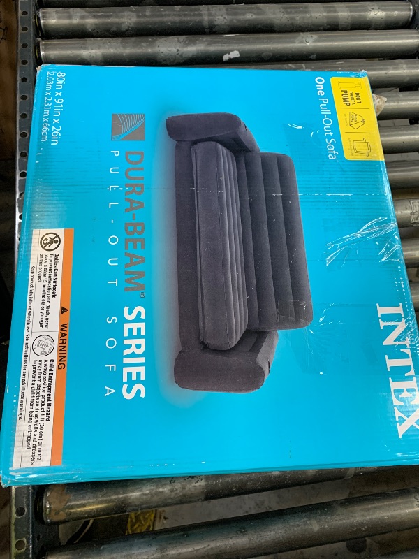 Photo 1 of Intex Inflatable Pull-Out Sofa: Velvety Surface, 2-in-1 Valve, Cupholder, 46" x 88" x 26" - Blow-Up Couch and Folding Queen Size Air Mattress Bed