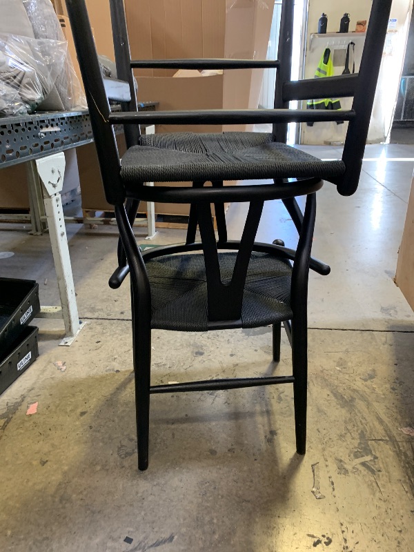 Photo 1 of Yaheetech Weave Arm Chair Set of 2 Weave Modern Chair with Y-Shaped Backrest Mid-Century Metal Dining Chair with Solid Metal Frame, (Full Black, Large)