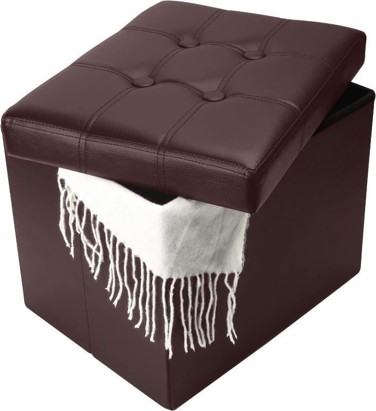 Photo 1 of Bsketa Storage Ottoman, Folding Foot Stool with Thicker Foam Padded Seat Small Leather Storage Ottoman