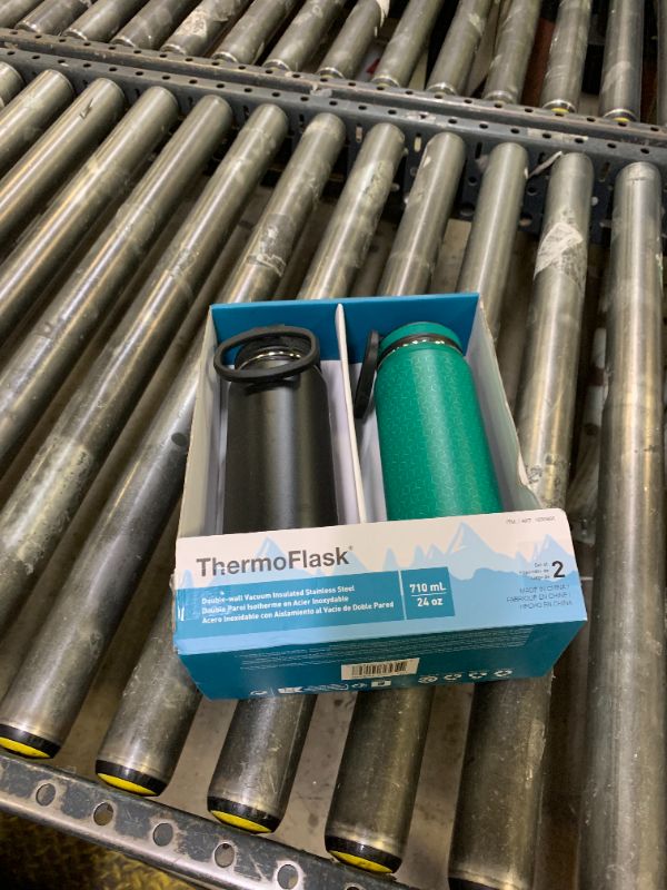 Photo 1 of ThermoFlask 24 oz Double Wall Vacuum Insulated Stainless Steel 2-Pack of Water Bottles, Black/Malachite