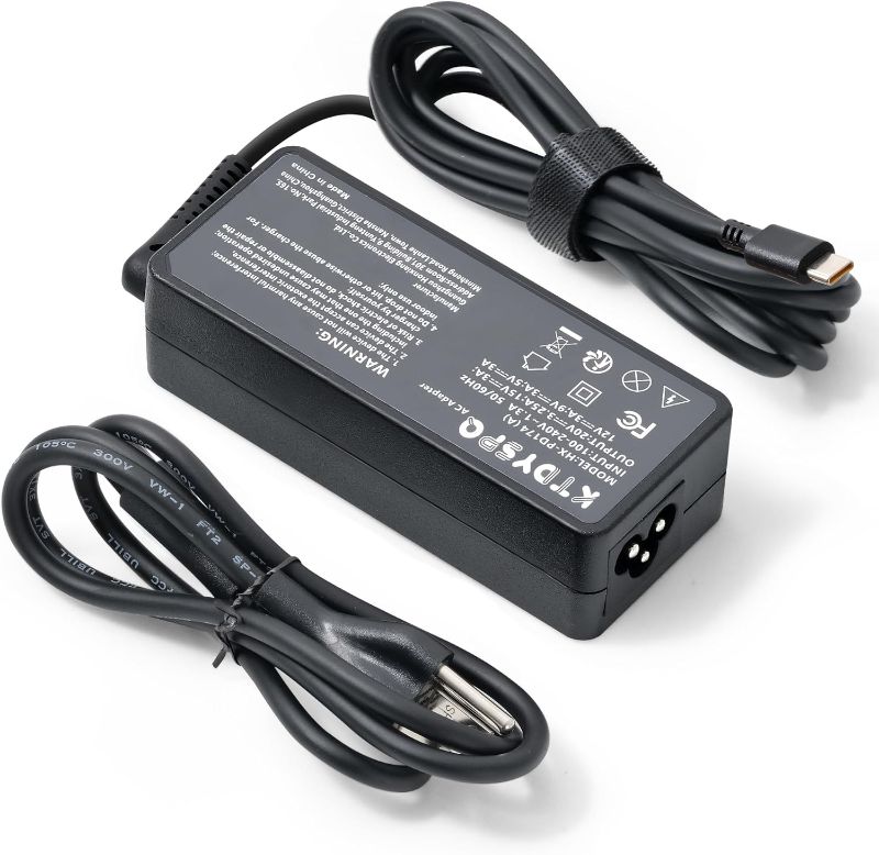 Photo 1 of 
65W USB C Laptop Charger Compatible with Lenovo Yoga, ThinkPad and Chromebook, Fast & Safe Charging, 10.83ft Cord, UL Certified