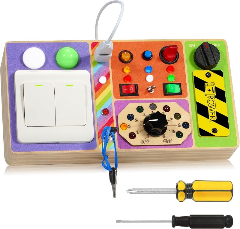 Photo 1 of 
Chillife Busy Board Montessori Toys Wooden Sensory Board with 19 LED Light, Switch, Button Travel Activity Educational Learning Toddler