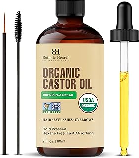 Photo 1 of Botanic Hearth Castor Oil | 100% Pure & Natural, Cold Pressed, Organic | 2 fl oz| For Hair, Eyelashes & Eyebrows | Hexane Free, Fast Absorbing | With Dropper & Applicators