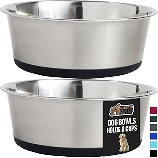 Photo 1 of GORILLA GRIP Set of 2 Dog Bowls, Holds 6 Cups (48 fl oz), Heavy Duty Metal Food and Water Bowl for Feeding Dogs and Cats, Dishwasher Safe, Rust Resistant Stainless Steel, BPA Free Rubber Base, Black