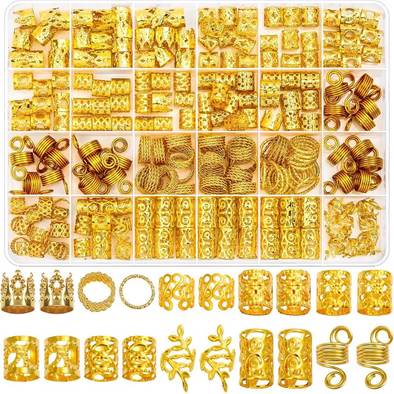 Photo 1 of Lucomb 220 Pcs Gold Hair Jewelry for Braids, Loc Jewelry for Hair Dreadlock, Loc Charms for Women
