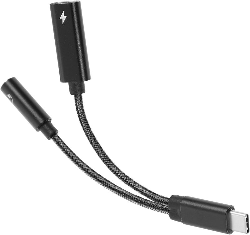 Photo 1 of VAKUUM USB Type C to 3.5mm Headphone Jack Adapter, Black, 2-Port, 20V, No Plug, 1 Count
