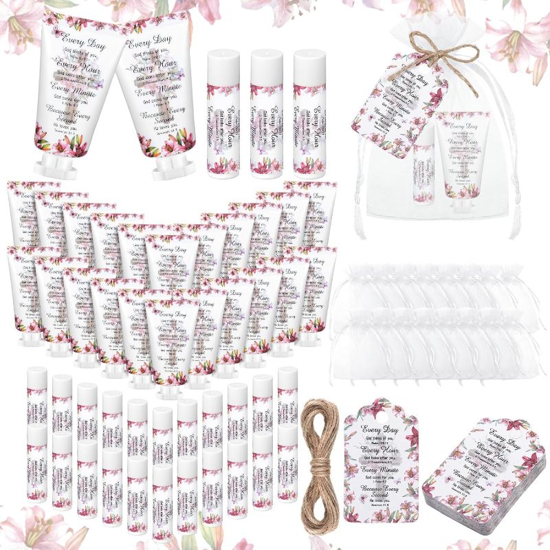 Photo 1 of Swiffen 24 Sets Christian Hand Cream and Lip Balm Gift Set Christmas Christian Gift for Women Travel Size Hand Lotion Bible Verse Lip Balm Bulk for Baby shower