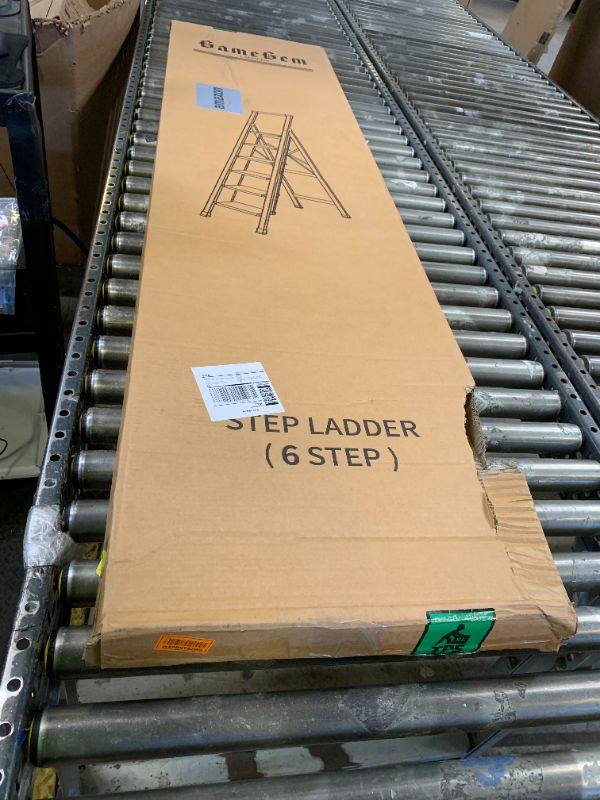 Photo 1 of GameGem Step Ladder 6 Step Folding, Aluminum Ladders for High Ceilings, Tall Closet, Cabinet, 6 ft Lightweight Step Ladder with Anti-Slip Foot for Home Use, 330Lbs Load, Black
