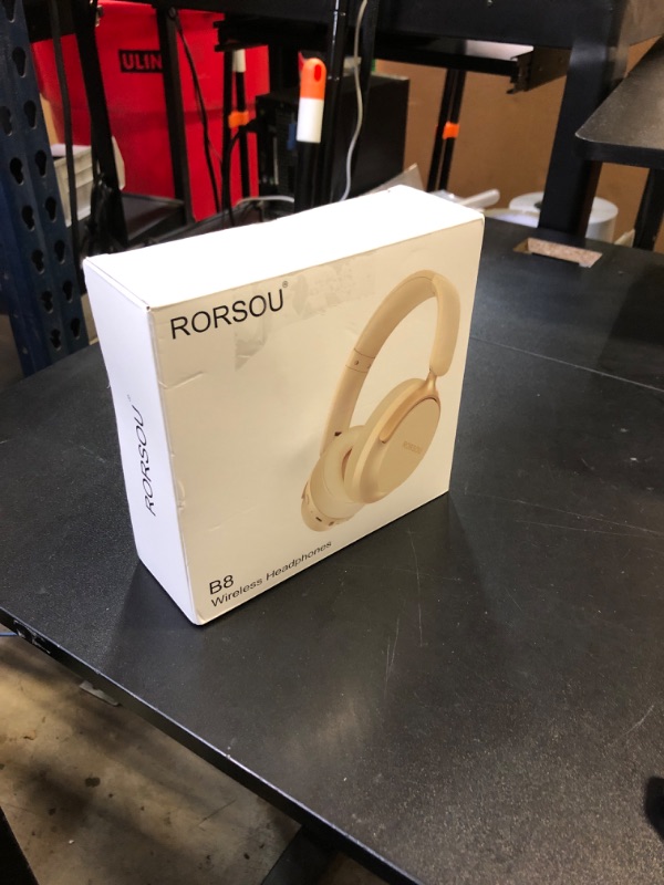 Photo 1 of RORSOU B8 Bluetooth Headphones Over Ear, 6 EQ Music Modes and 50H Playtime Deep Bass Wireless Headphones with Mic, Lightweight Folding HiFi Stereo Headset for iPad/Travel/Tablet/PC/Home Beige White