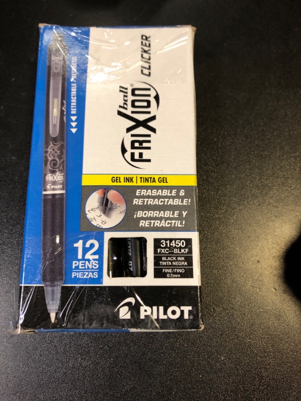 Photo 1 of Pilot, FriXion Clicker Erasable Gel Pens, Fine Point 0.7 mm, Pack of 12, Black