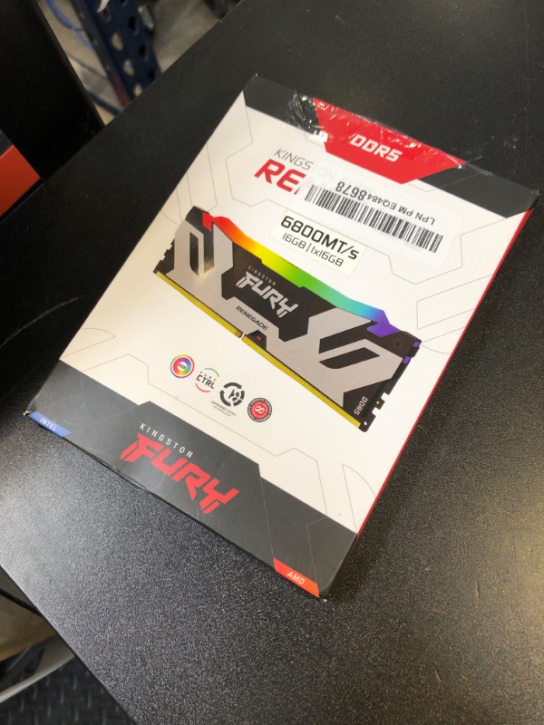 Photo 1 of Kingston FURY Renegade RGB 16GB 6800MT/s DDR5 CL36 DIMM Desktop Memory Single Module | Intel XMP 3.0 | Infrared Sync Technology | Overclocking Stability | KF568C36RSA-16