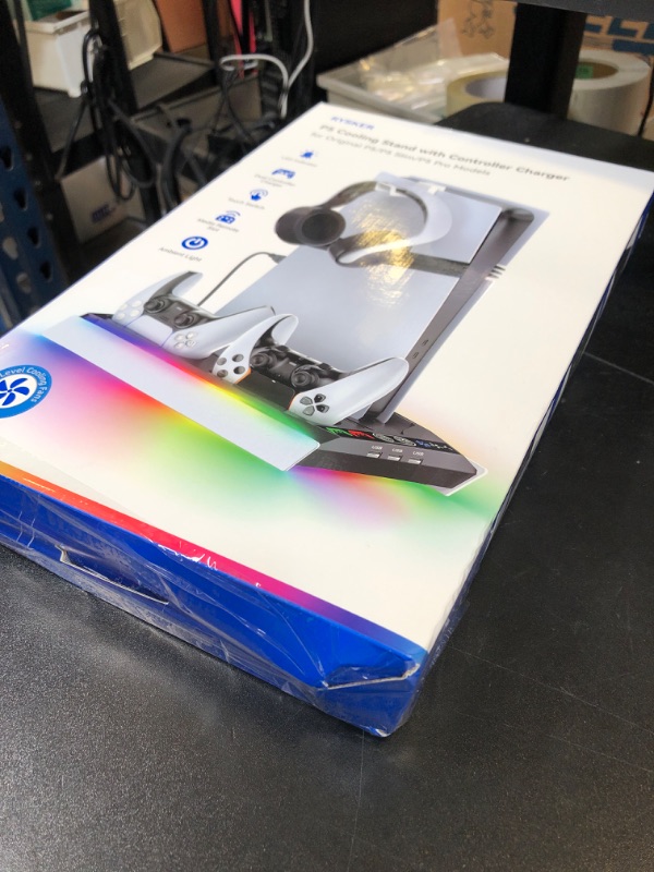 Photo 1 of PS5/Slim/Pro Stand for Disc & Digital Console, PS5 Cooling & Charging Station with RGB Ambient Lighting, PS5 Controller Charger Built-in 3 Level Fan, PS5/Slim/Pro Accessories for PlayStation 5 Case