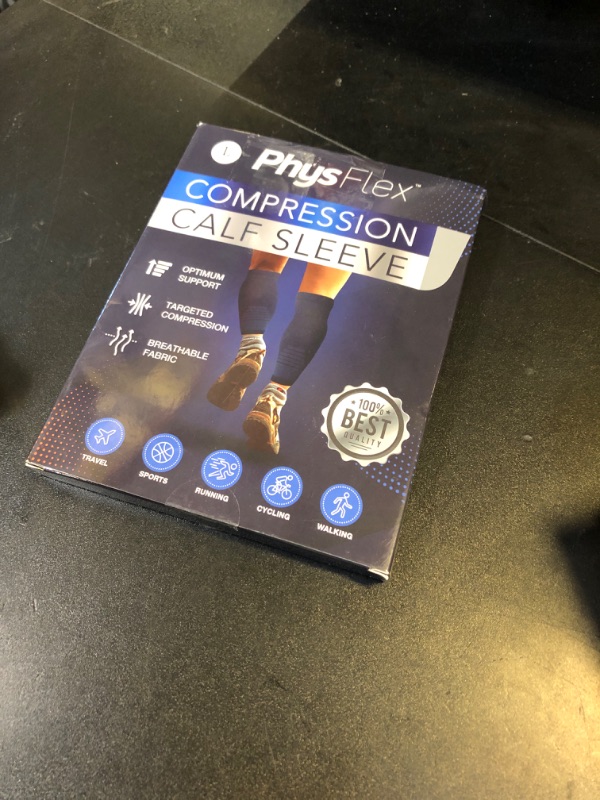 Photo 1 of Calf Compression Sleeves for Men and Women - (1 Pair) Footless Compression Socks Support for Varicose Veins, Nursing, Pregnancy, Running - PhysFlex Leg Sleeve Brace for Shin Splints, Pain Relief and Reduces Swelling (Black, Large)