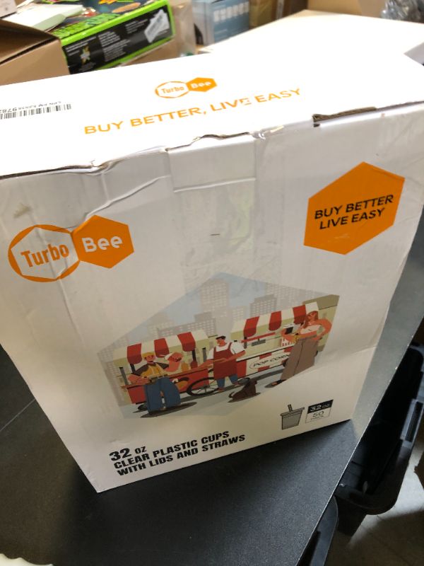 Photo 1 of Turbo Bee 50 Sets 32 OZ Clear Plastic Cups with Lids and Straws, Disposable To Go Iced coffee cups with lids for Cold Drinks, Smoothie, and Slushie