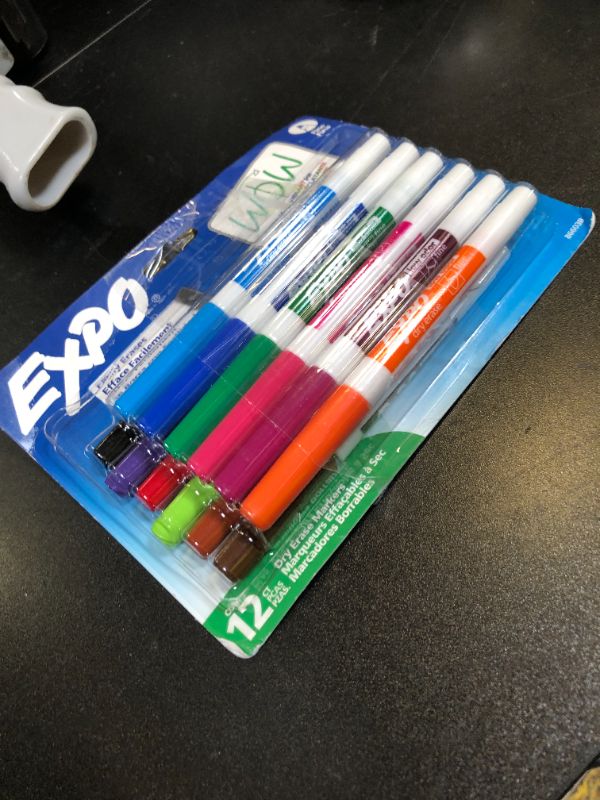 Photo 1 of DAMAGED PKG EXPO Low Odor Dry Erase Markers Fine Tip Assorted Colors 12 Count