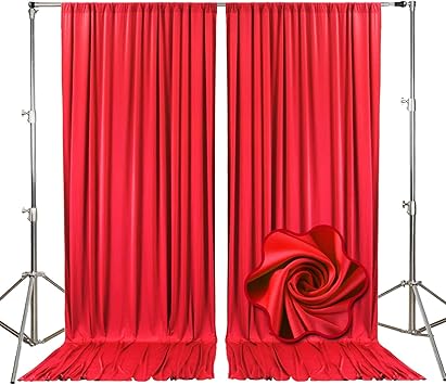 Photo 1 of 10ft x 10ft Red Backdrop Curtains for Parties, Fabric Satin Background Curtain with Rod Pockets for Weddings, Birthday, Baby Shower, Photography, Graduation Party Backdrop Drapes, 2 Panels
