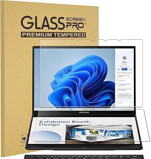 Photo 1 of 2 Pack Tempered Glass Screen Protector for ASUS Zenbook Duo 2-in-1 Laptop Dual 14” OLED (UX8406) Touch Display -Ultra Clear -9H Hardness -Anti Scratch (1 Sets - Primary and Secondary Screens)

