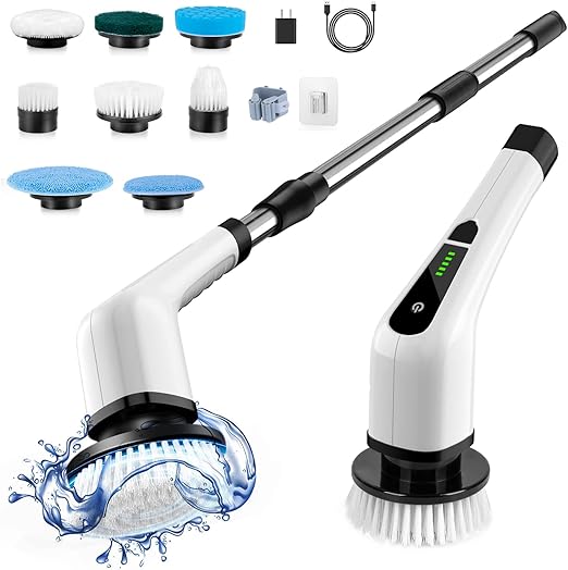 Photo 1 of Electric Spin Scrubber, Cordless Cleaning Brush Scrubber for Home, 8 Replaceable Brush Heads-90Mins Work Time, 3 Adjustable Size, 2 Speeds for Bathroom Shower Bathtub Glass Car
