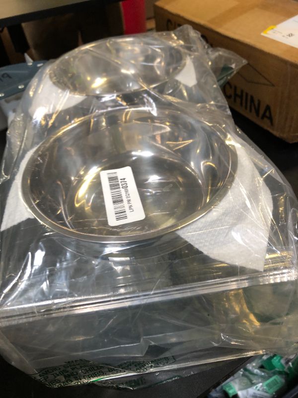 Photo 1 of Acrylic Elevated Dog Cat Bowls Pet Feeder Double Bowl Raised Stand Comes with 2 Removable Glass Bowls and 2 Stainless Steel Bowls.Perfect for Medium Dogs, 5.5" Tall