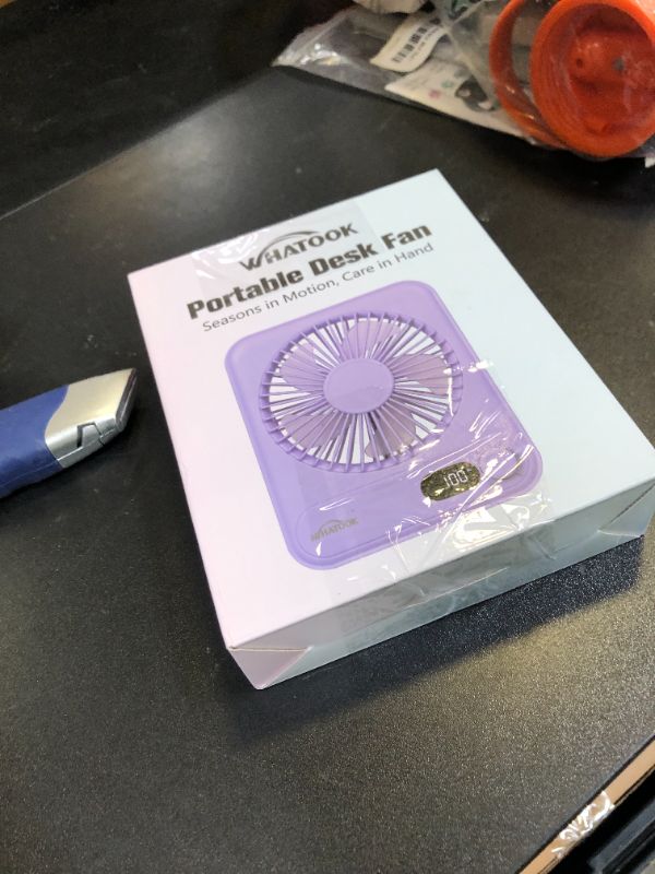 Photo 1 of WHATOOK Small Desk Fan Personal Fans: 5000mah 25 Hours Battery Office Quiet Mini Desktop Fan Portable Rechargeable Travel Essentials (White, 2000)