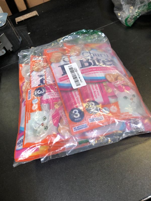 Photo 1 of INABA Churu Bites for Cats, Soft/Chewy Baked Chicken Wrapped Churu Filled Cat Treats with Vitamin E, 0.35 Ounces per Tube, 18 Tubes Total (3 Tubes per Pack), Tuna with Salmon Recipe EXP 3/31/27