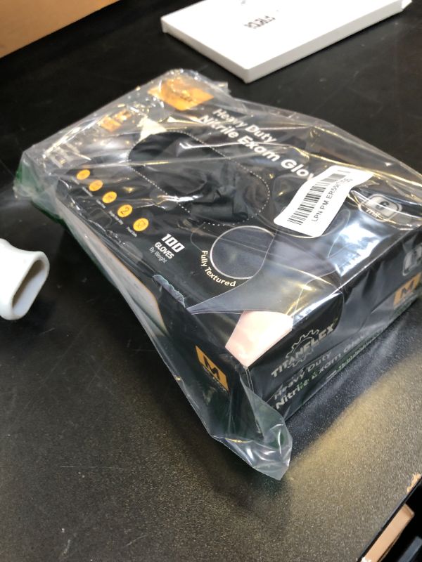 Photo 1 of TitanFlex Heavy Duty Black Nitrile Gloves, 6-mil, Fully Textured, Medium 100-ct Box, Mechanic Disposable Gloves, Work Gloves, Latex Free, Powder Free, Rubber Gloves for Food Prep