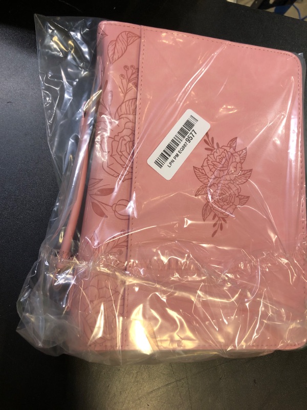 Photo 1 of Christian Art Gifts Premium Vegan Leather Fashion Floral Bible Cover for Women: Strength & Dignity - Prov. 31:25 Inspirational Scripture Verse Carry Case w/Pockets & Pen Storage, Pink & Gold, Large