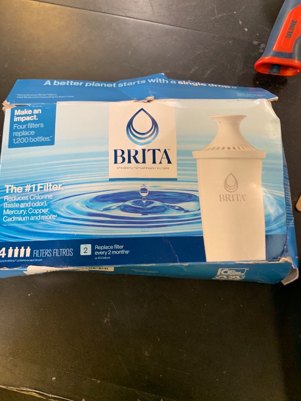 Photo 1 of Brita Standard Water Filter for Pitchers and Dispensers, BPA-Free, Reduces Copper, Cadmium and Mercury Impurities, Lasts Two Months or 40 Gallons, Includes 4 Filters for Pitchers