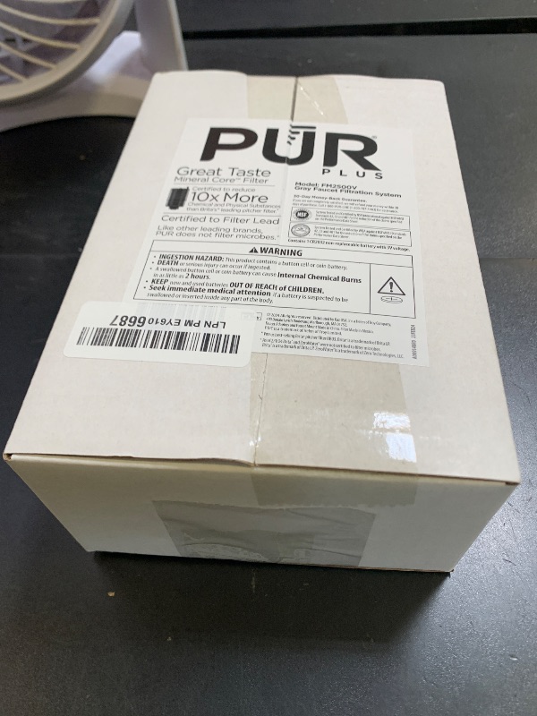 Photo 1 of PUR Plus Vertical Faucet Mount Water Filtration System, Lead-Reducing Water Filter For Sink Faucet, Easy Install, 100 Gallons, Compatible with Sinks with External Aerators, Grey