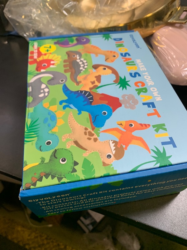 Photo 1 of CiyvoLyeen Dinosaur Sewing Craft Kit DIY Kids Craft and Sew Set for Girls and Boys Educational Beginners Sewing Stuffed Animal Felt Plush Ornaments Set of 14 Sewing Kits for Kids Age 8 9 10 11 12