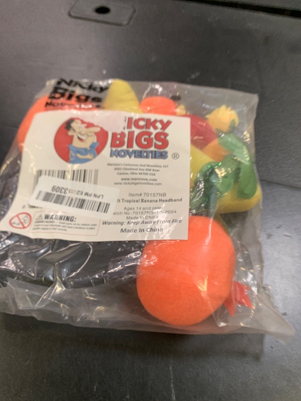 Photo 1 of Nicky Bigs Novelties Tropical Fruit Banana Headband Colorful Luau Hair Accessory Plush Oranges Flowers Berries Carmen Miranda Costume Party Wear for Festivals Tiki Beach Safari Themes
