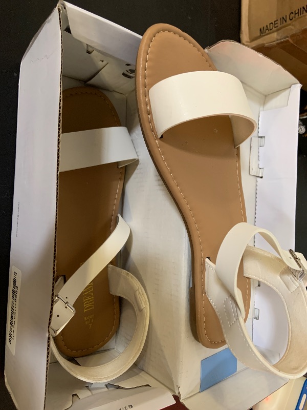 Photo 1 of DREAM PAIRS Women's Ankle Strap Flat Sandals Open Toes One Band Buckle Summer Dressy Sandals,Size 7,White-Pu,HOBOO
