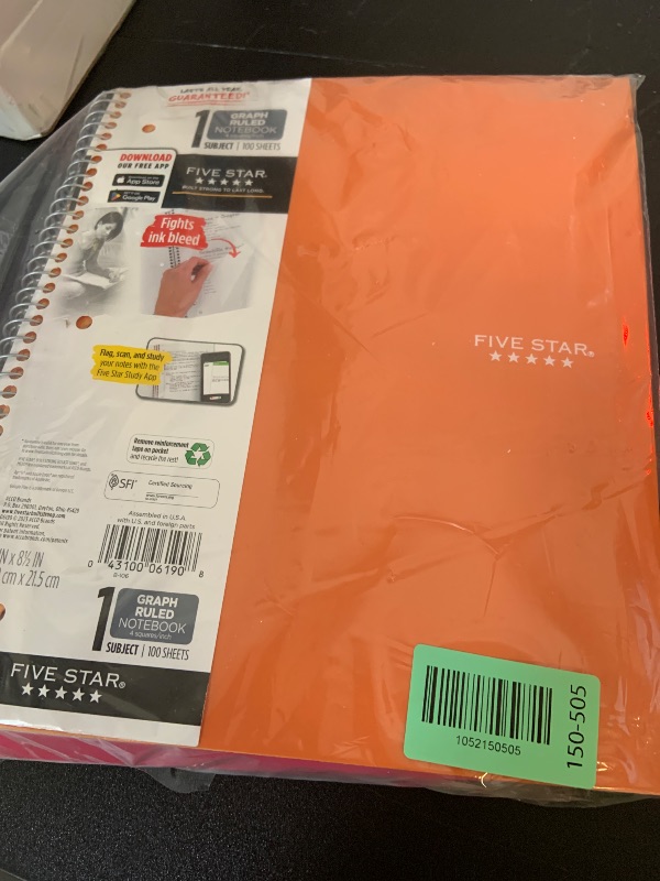 Photo 1 of 3pcs only ----    Five Star Spiral Notebook + Study App, 1 Subject, College Ruled Paper, 8-1/2" x 11", 100 Sheets, Fights Ink Bleed, Water Resistant Cover, Assorted Colors (38052)